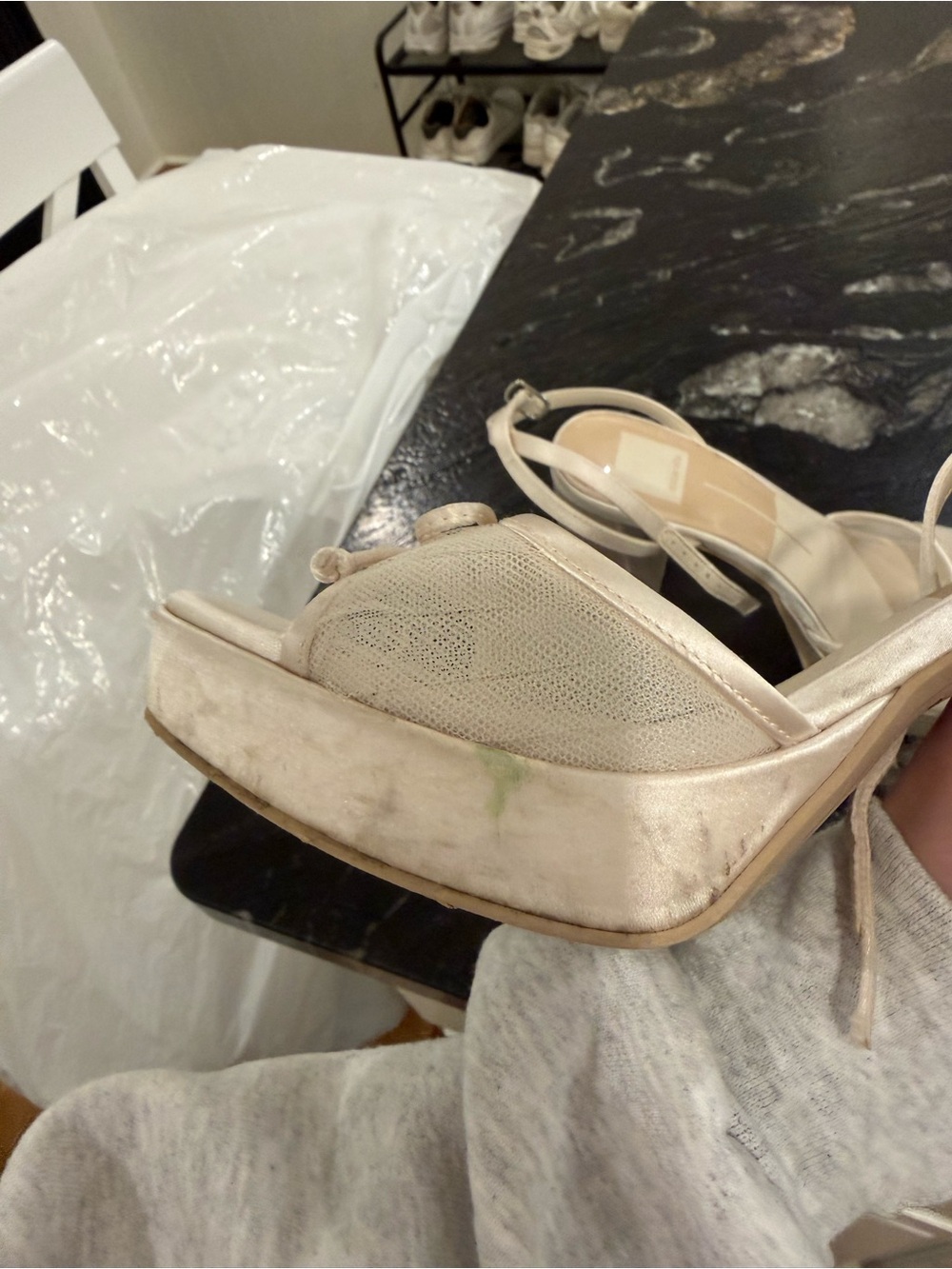 Pandor Cream White Tulle Block Heel Sandals - Picture 6 of 7